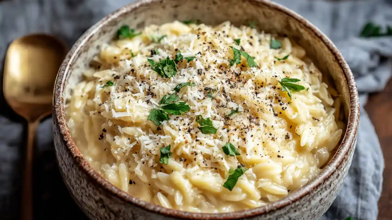 1. Creamy Garlic Parmesan Orzo