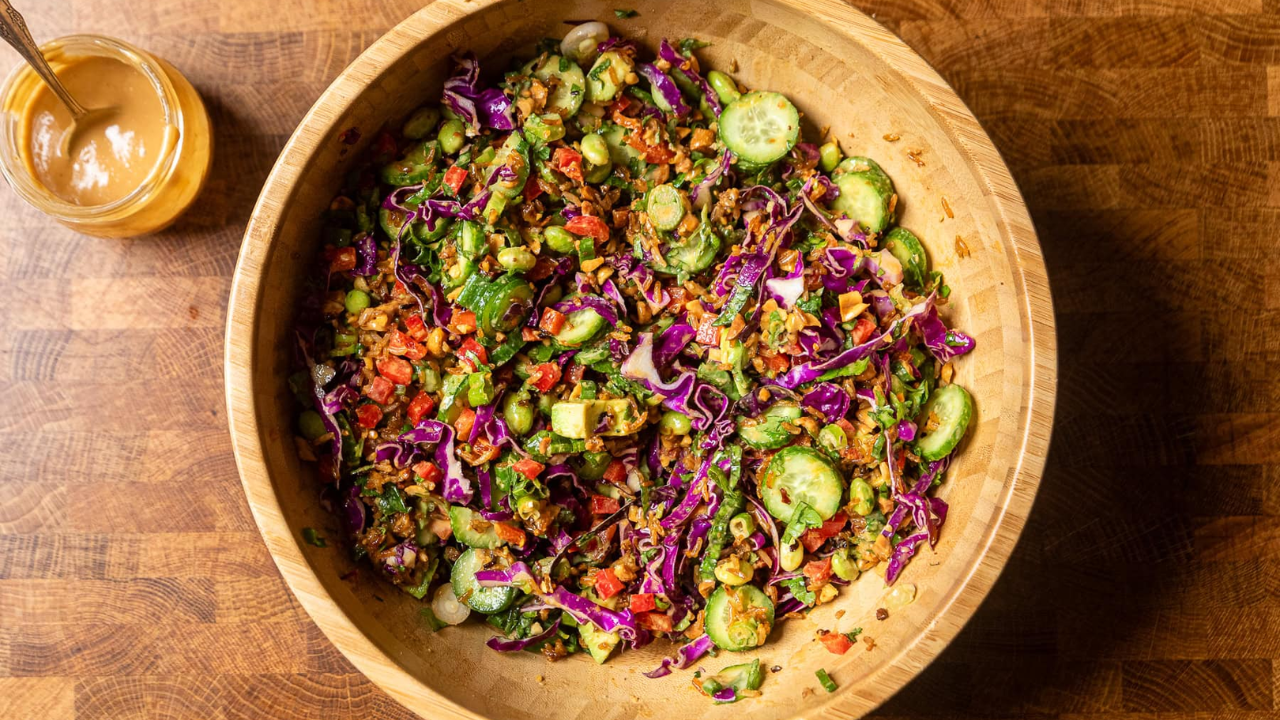 3. Crispy Rice Salad with Peanut Dressing