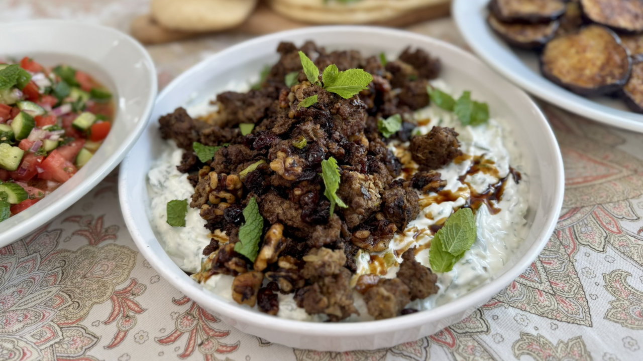 4. Smashed Beef Kebab With Cucumber Yogurt