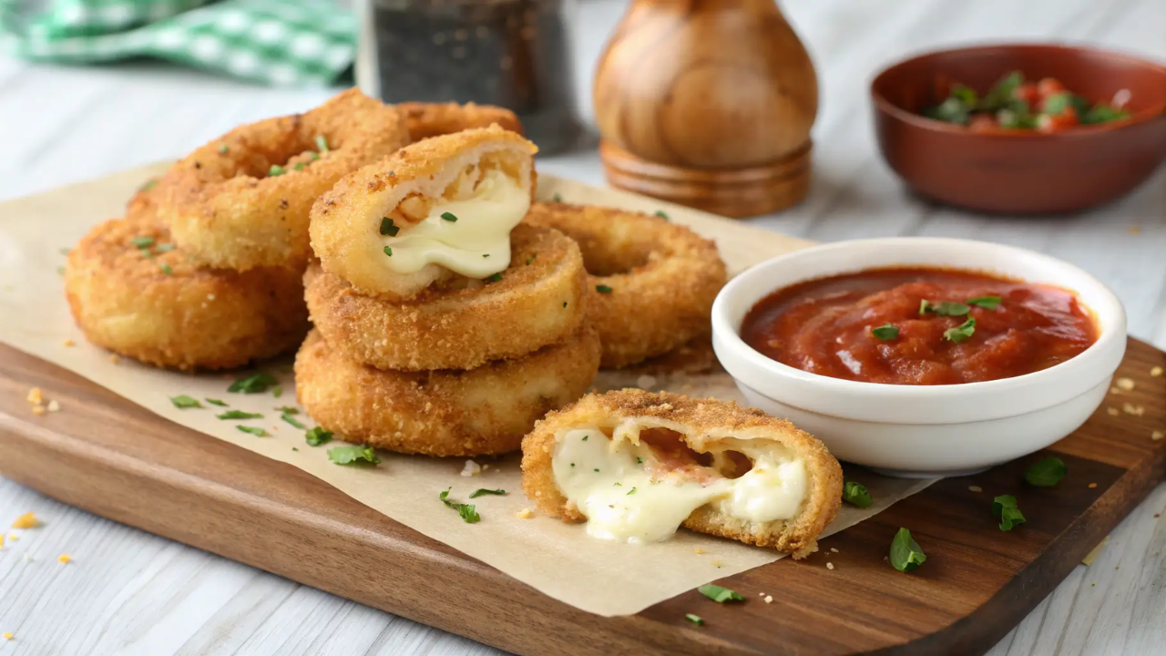 3. Mozzarella-Stuffed Crispy Baked Onion Rings