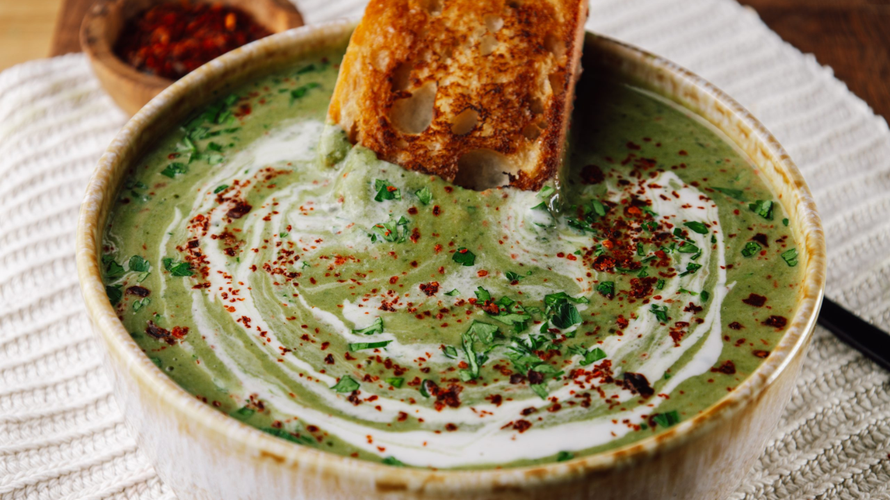 7. Creamy Green Pea & Spinach Protein Soup