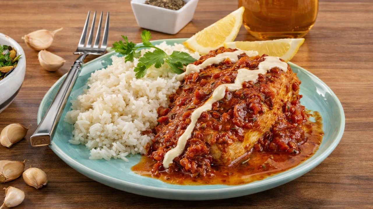 8. Harissa Baked Cod with Tahini Drizzle