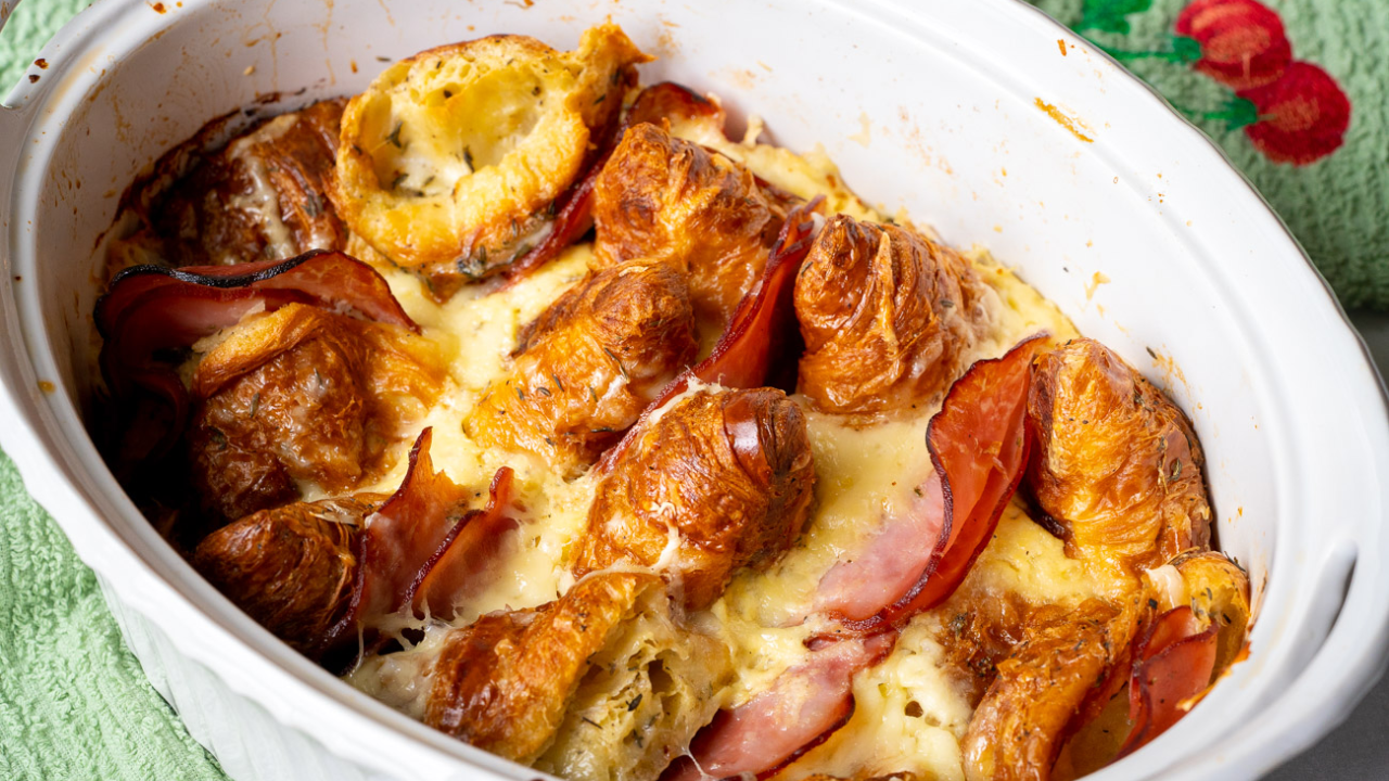 1. Golden Ham & Cheese Croissant Breakfast Bake