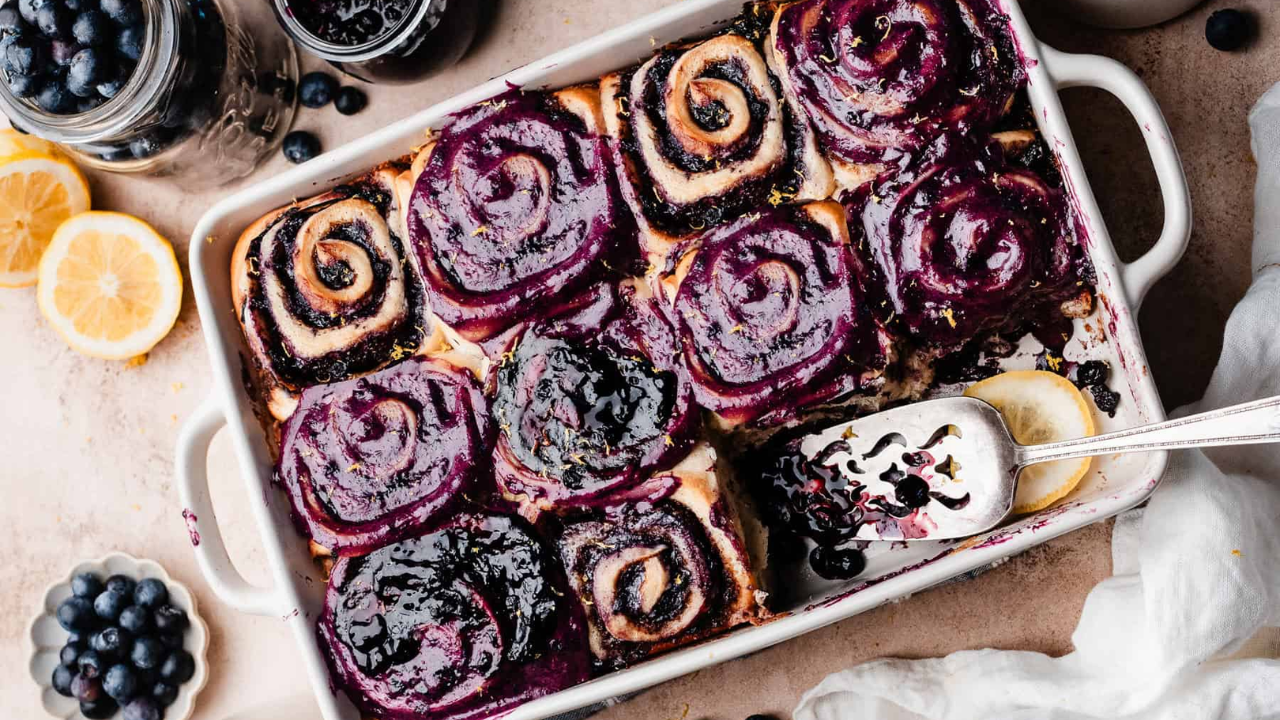 1. Maple-Glazed Blueberry Swirl Cinnamon Rolls