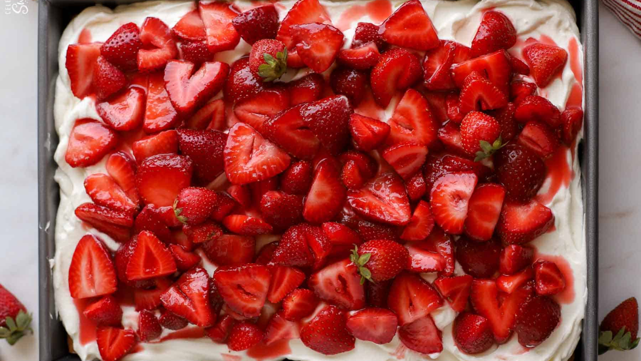 16. Strawberry Shortcake Celebration Sheet Cake