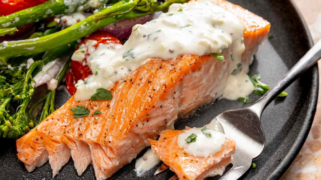 14. Lemon Garlic Butter Salmon with Feta & Olives