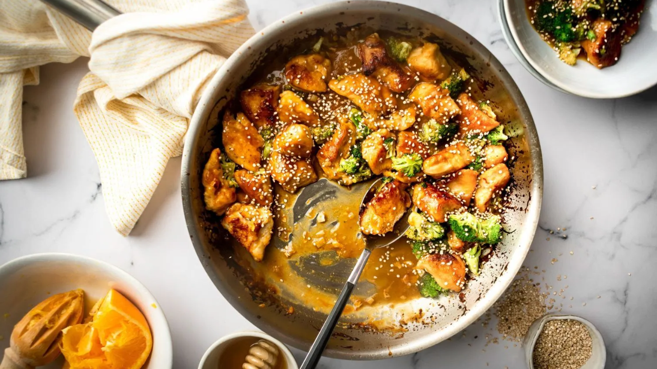 6. Sheet Pan Chili-Ginger Orange Chicken & Broccoli