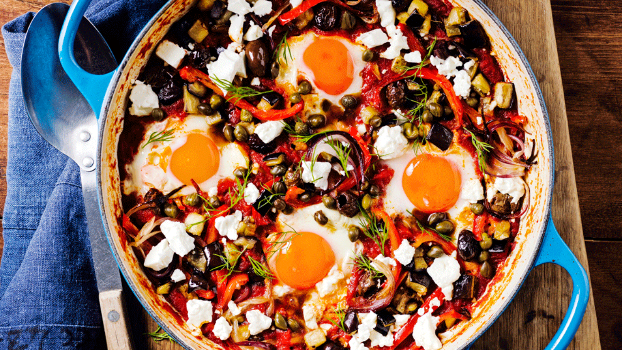 10. Hot Pepper Caponata Baked Eggs