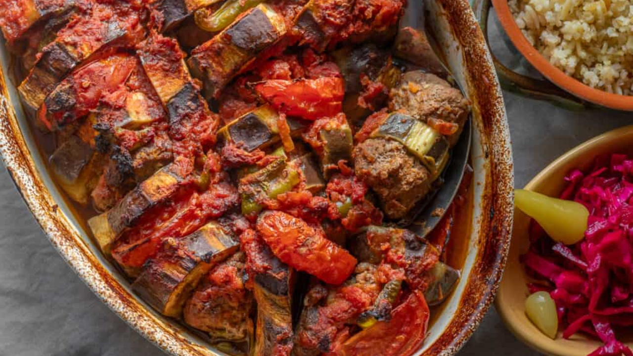1. Turkish Baked Aubergine and Meatball Kebab